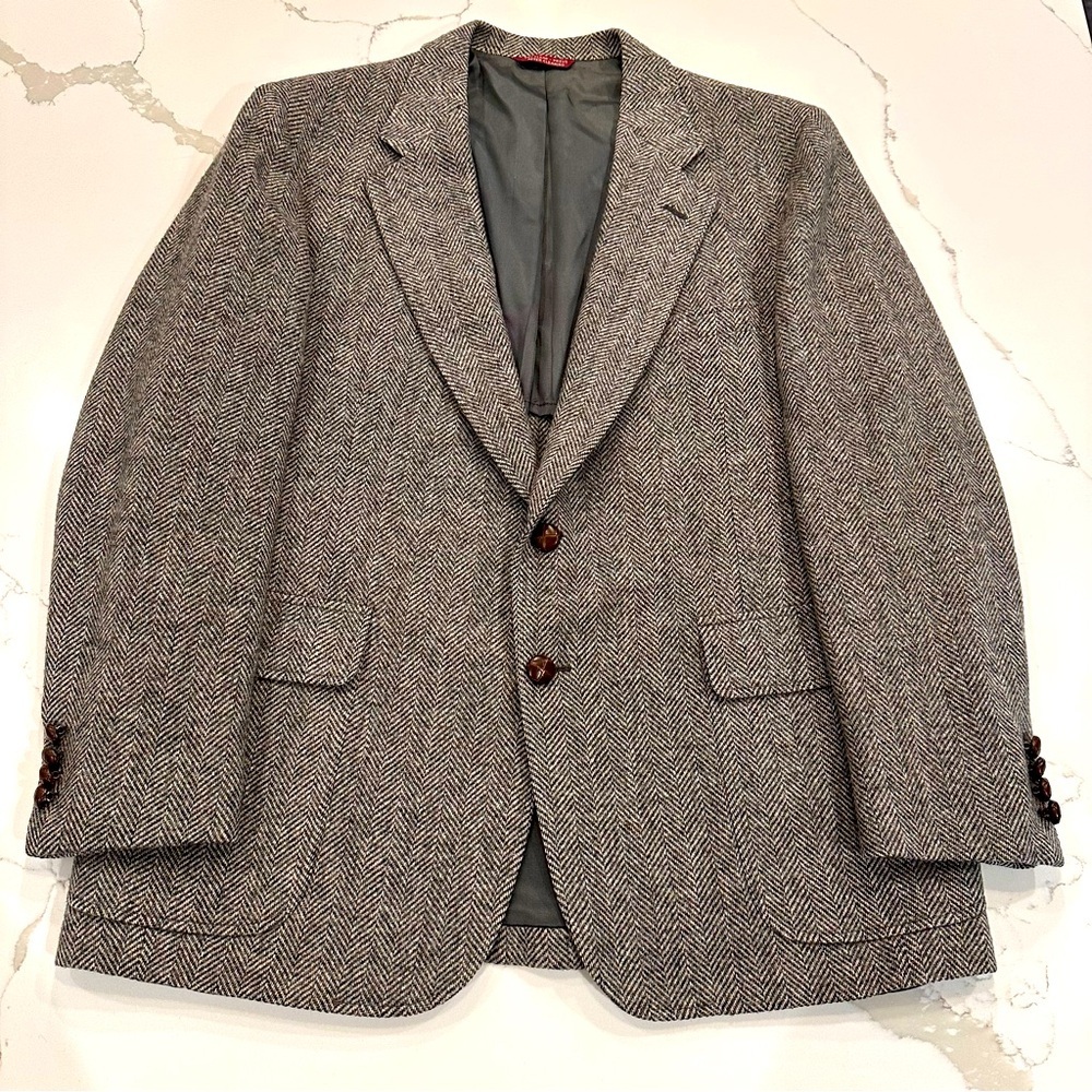 Cricketeer Tweed Vintage Blazer Men 42R Pure Wool Herringbone Gray Classic USA